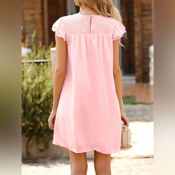 IRUNDO 2023 Summer Casual Dress Ruffle Sleeve Crew Neck Short Mini Dress Size L - Picture 4 of 9